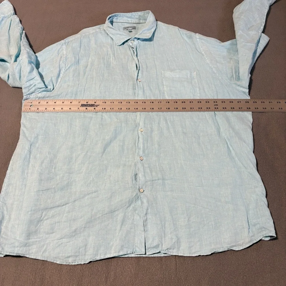 Peter Millar Button Up Shirt Mens XXL Blue 100% Linen Long Sleeve Breezy Hopsack
